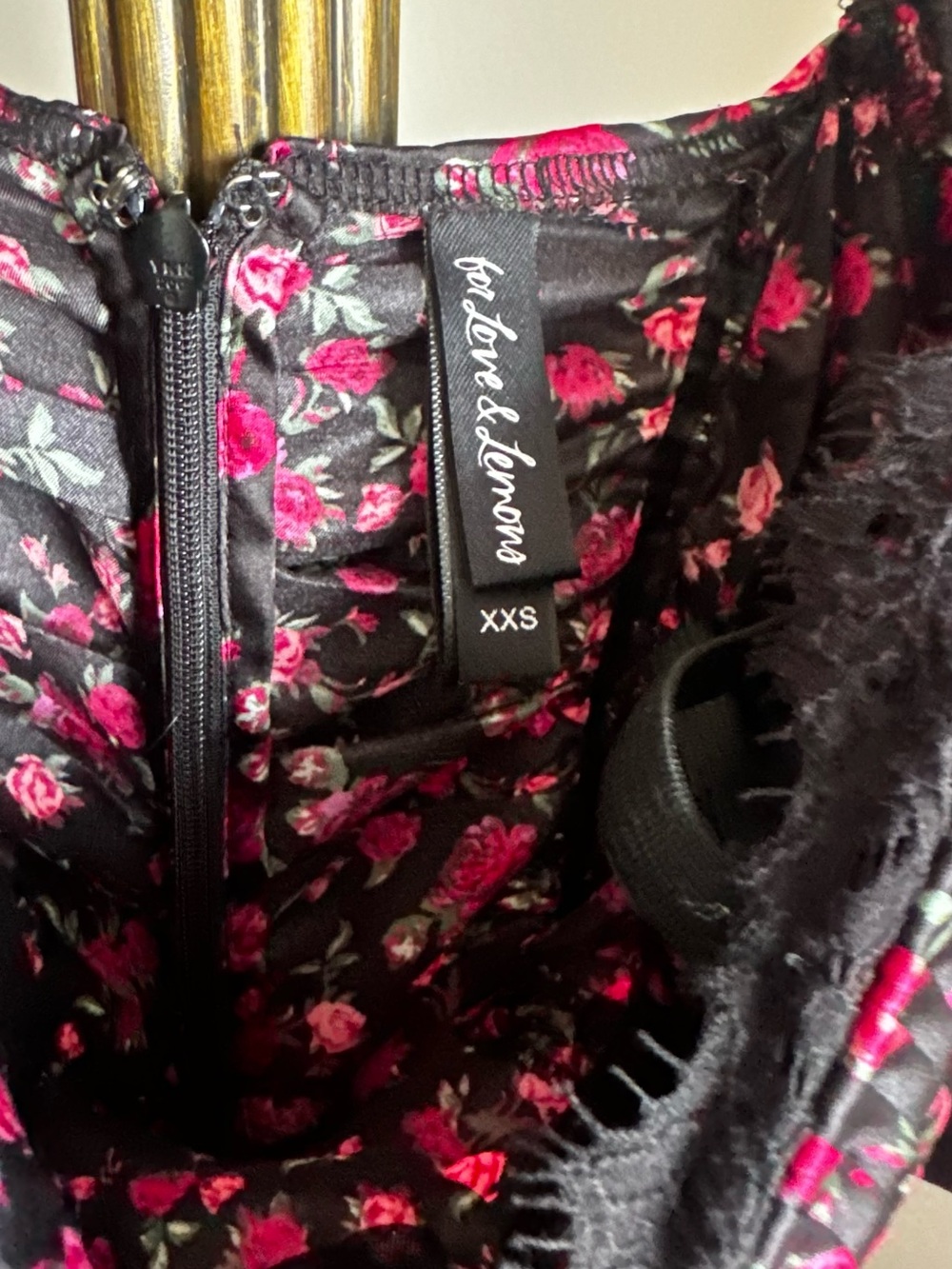 For Love And Lemons Black with Pink Floral Ruched Puff-Sleeve Mini Dress - Picture 3 of 5